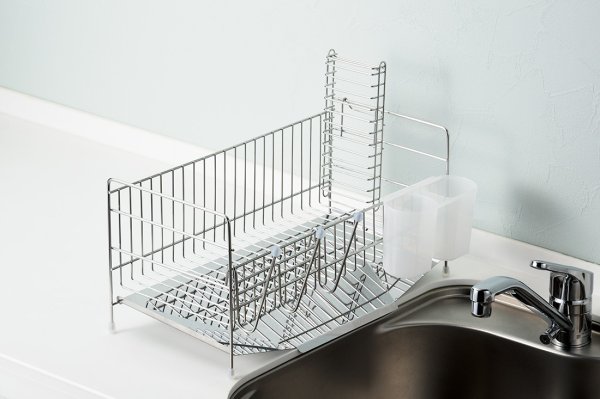 画像1: 燕熟の技　スリム水切りラック（包丁スタンド・カトラリースタンド・カップフック付き） (1)