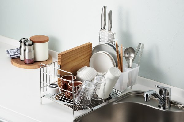 画像2: 燕熟の技　スリム水切りラック（包丁スタンド・カトラリースタンド・カップフック付き） (2)